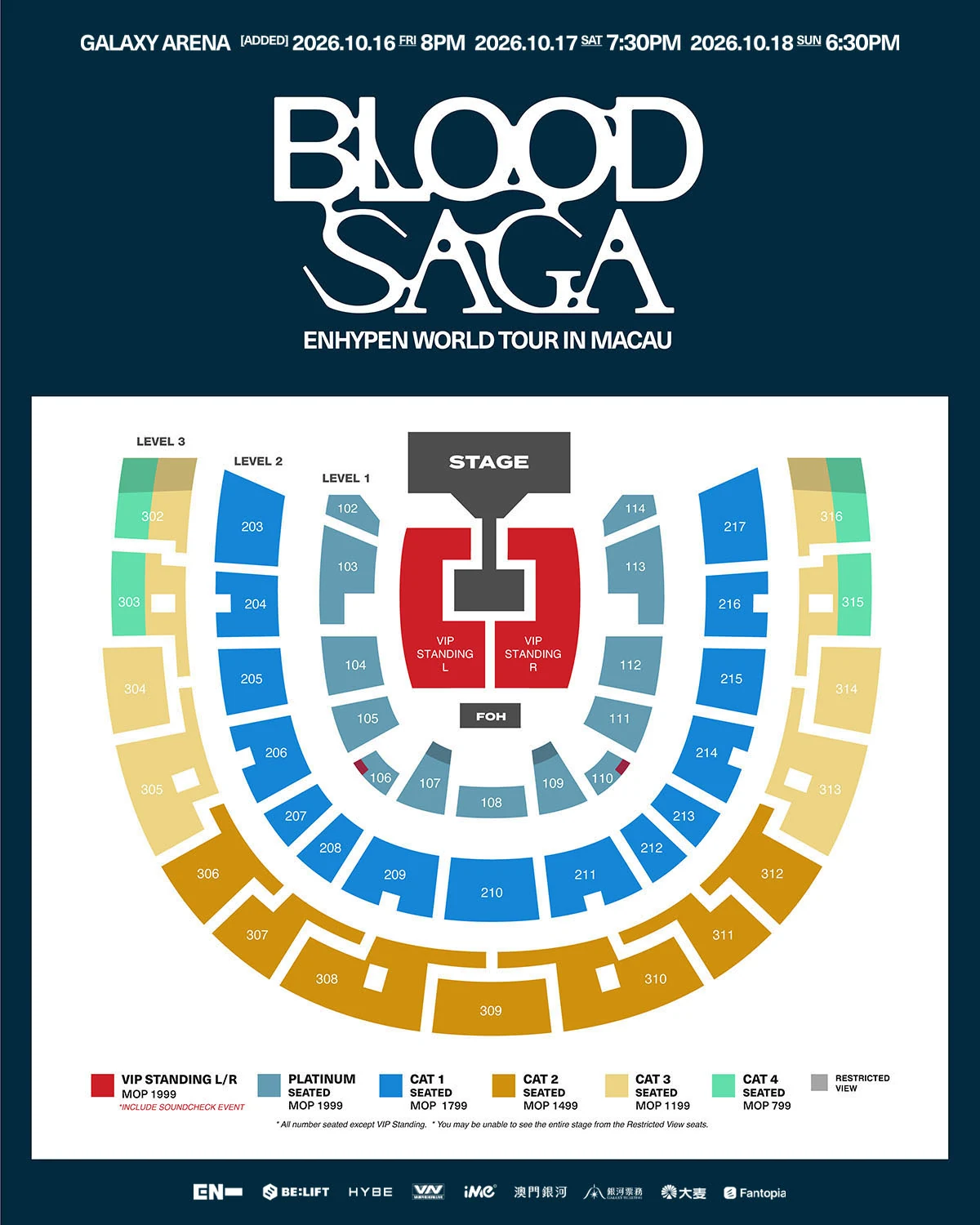 ENHYPEN WORLD TOUR 'BLOOD SAGA' IN MACAU — Official seating plan