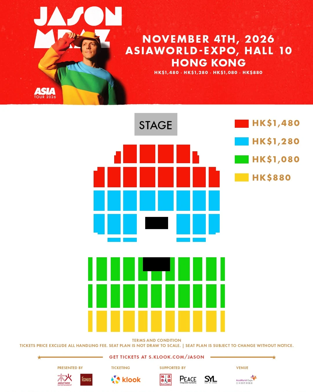 Jason Mraz: Asia Tour 2026 in HONG KONG — Official seating plan