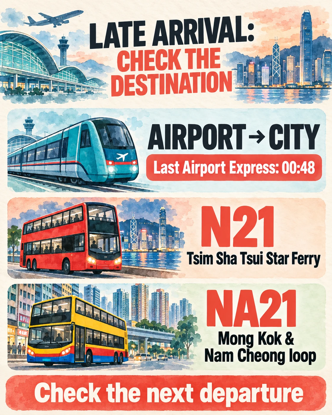 The 00:48 last airport-to-city train and the different destinations of N21 and NA21