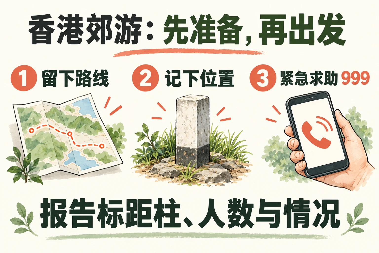 香港郊游出发准备三步：留下路线、记下位置、紧急求助999