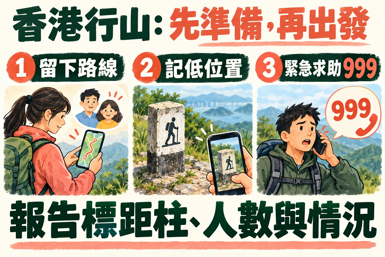 香港行山出發準備三步:留下路線、記低位置、緊急求助999