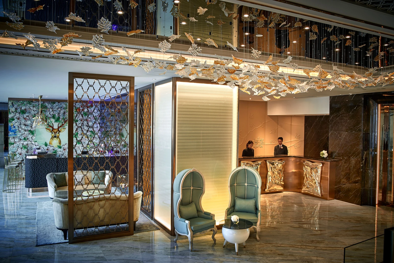 Reception and seating in the Dorsett Wanchai hotel lobby