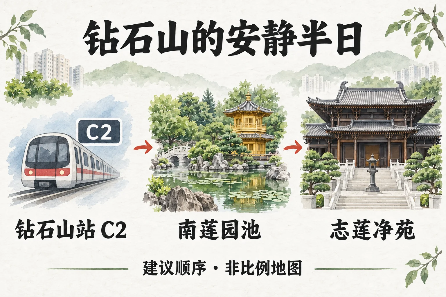 钻石山站C2、南莲园池、志莲净苑的建议参观顺序