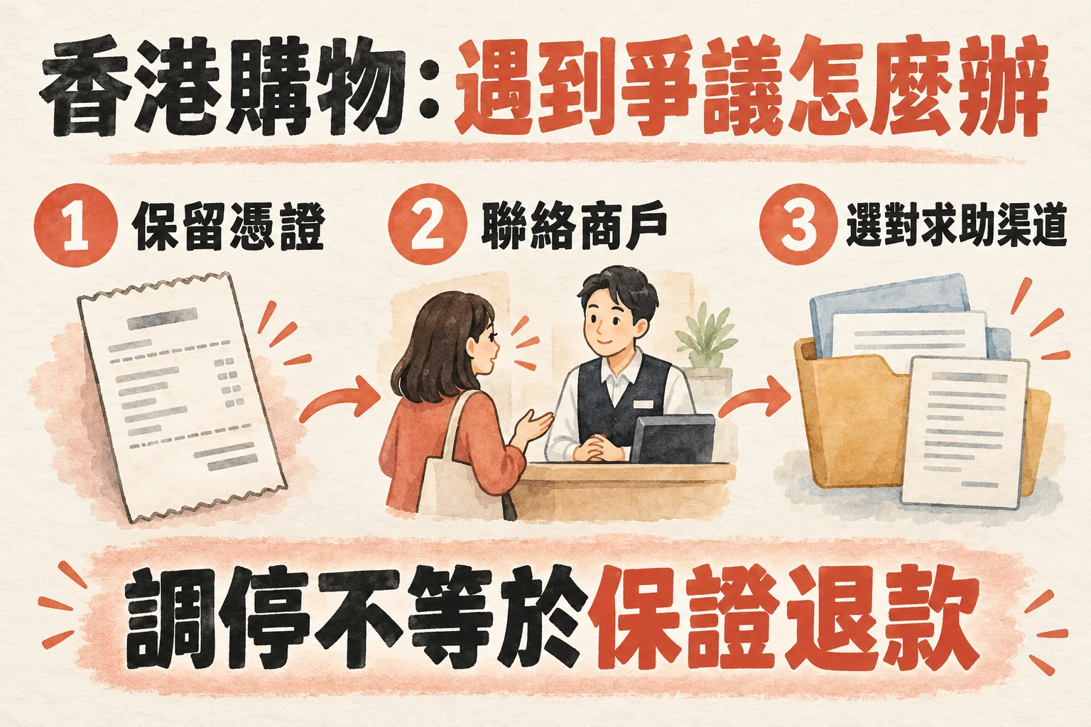 香港購物爭議三步:保留憑證、聯絡商戶、選對求助渠道;調停不等於保證退款