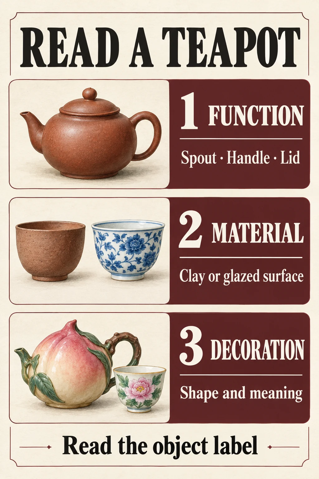 Three ways to read a teapot: function, material and decoration