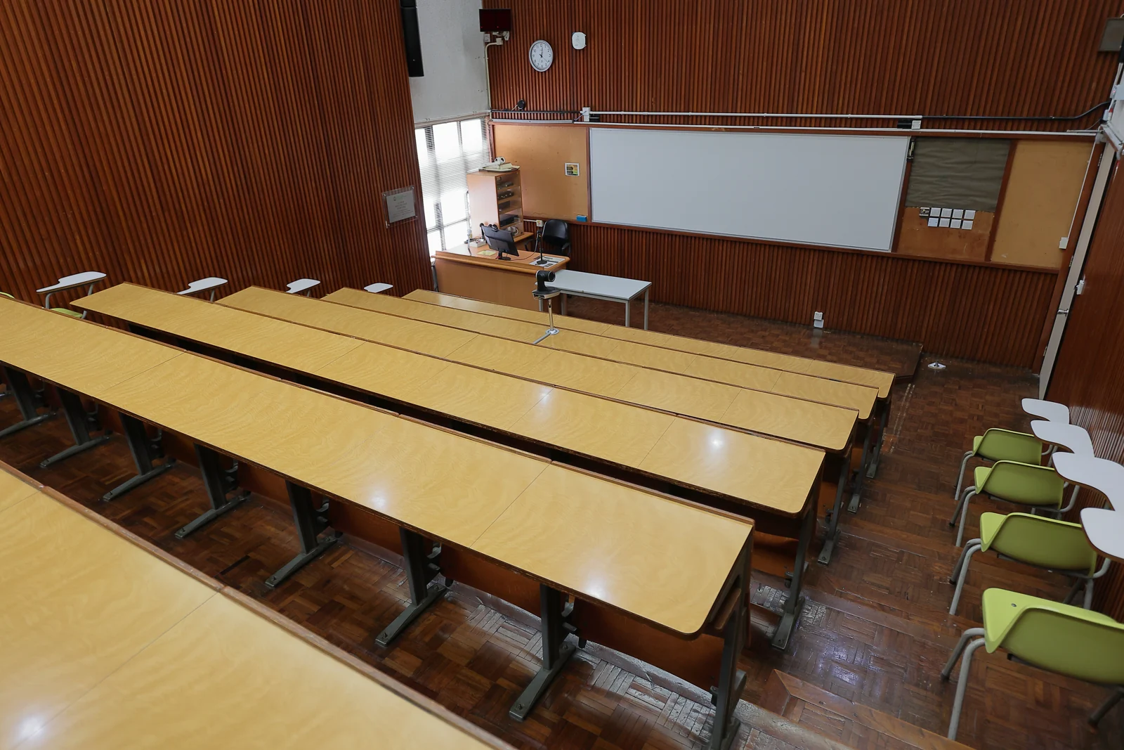 Tiered seating and a lectern in the M Building lecture hall at The Hang Seng University of Hong Kong