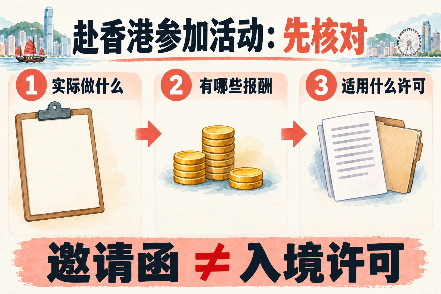 赴香港参加活动前核对实际角色、报酬和适用许可;邀请函不等于入境许可