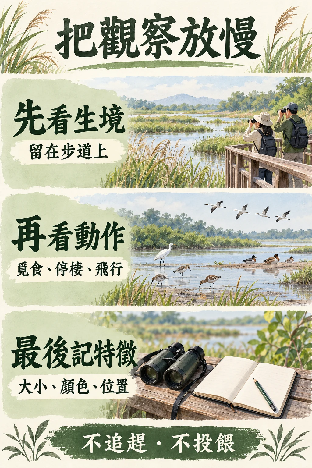 先看生境、再看動作、最後記特徵,不追趕不投餵