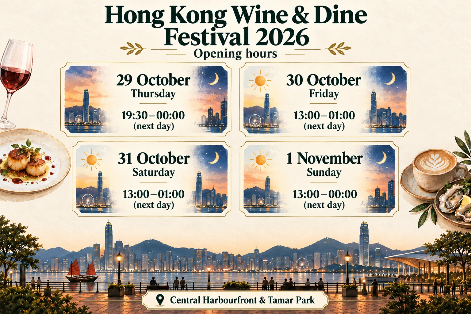 Four calendar panels illustrating the festival opening periods in 2026