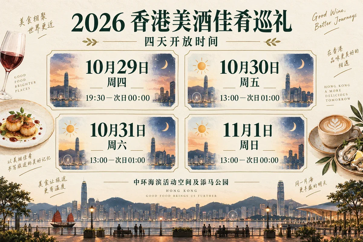 10月29日至11月1日美酒佳肴巡礼四天开放时间的日历式示意图