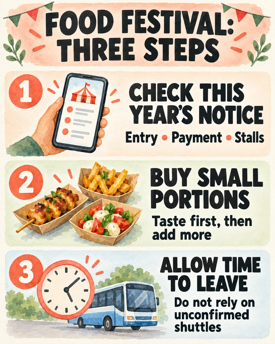 Three planning steps: check current notices, buy small portions and plan the return