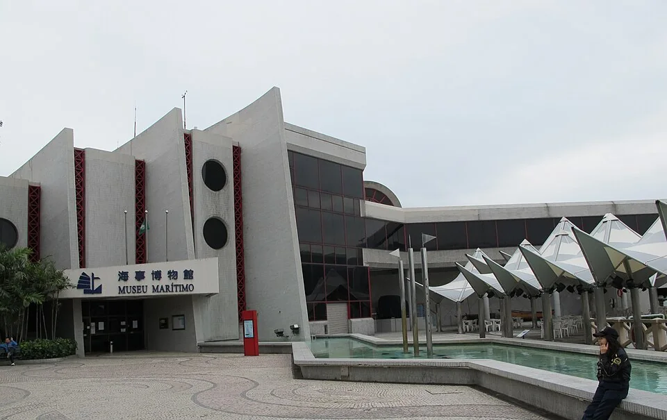 Sail-shaped walls, round windows and entrance of Macau Maritime Museum